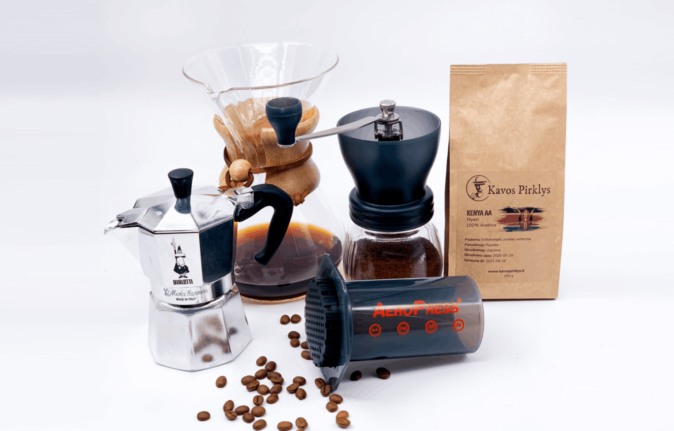 KAVOS RUOŠIMAS. AEROPRESS, CHEMEX, MOKA KAVINUKAI